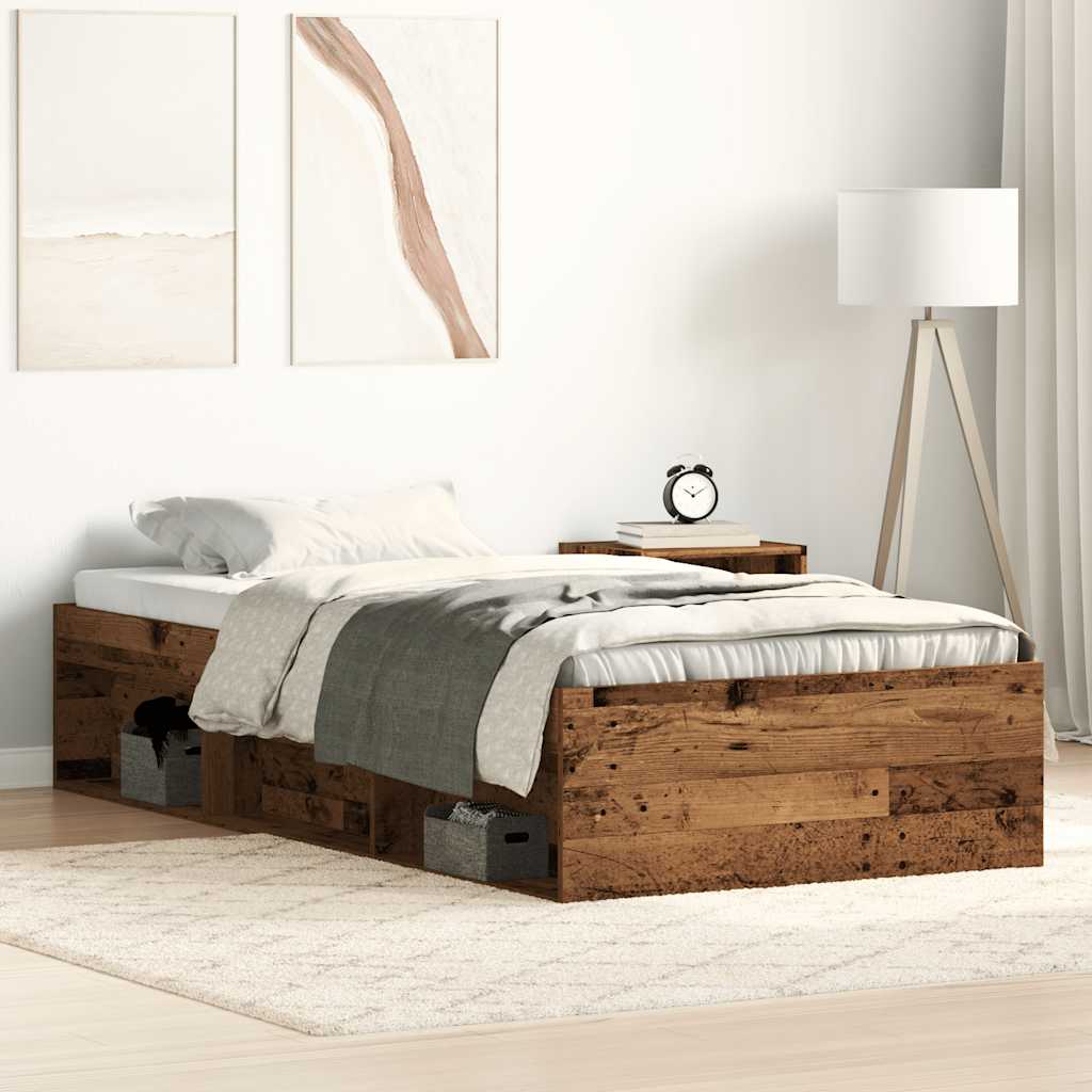 vidaXL Rama łóżka bez materaca, stare drewno, 75x190 cm