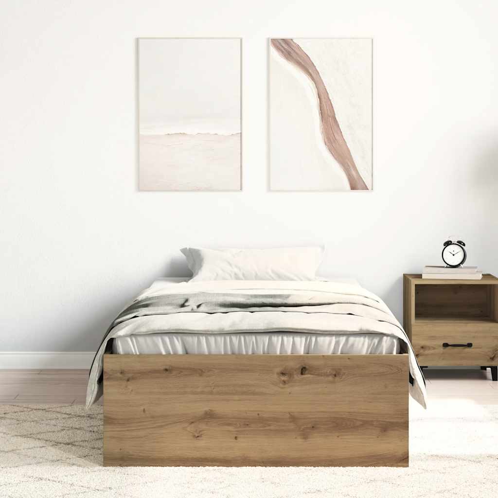vidaXL Rama łóżka bez materaca, dąb artisan, 75x190 cm