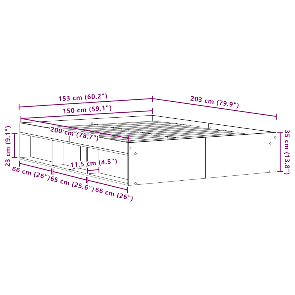 vidaXL Rama łóżka bez materaca, czarny dąb, 150x200 cm