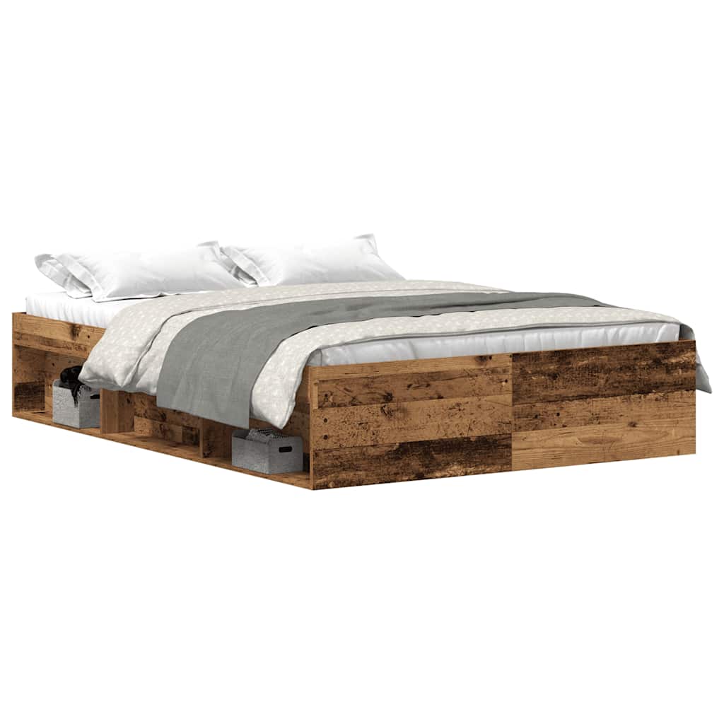vidaXL Rama łóżka bez materaca Stare drewno 135x190cm Drewno klejone