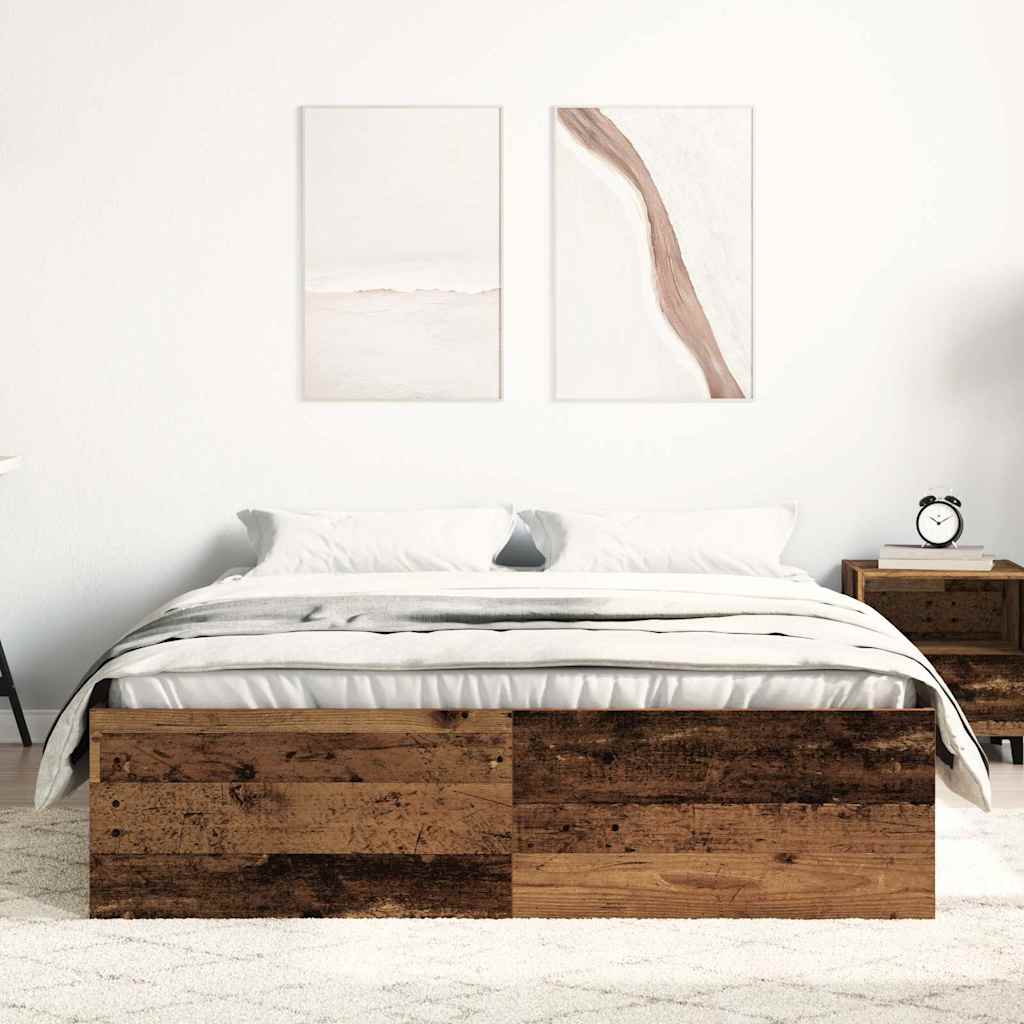 vidaXL Rama łóżka bez materaca Stare drewno 135x190cm Drewno klejone