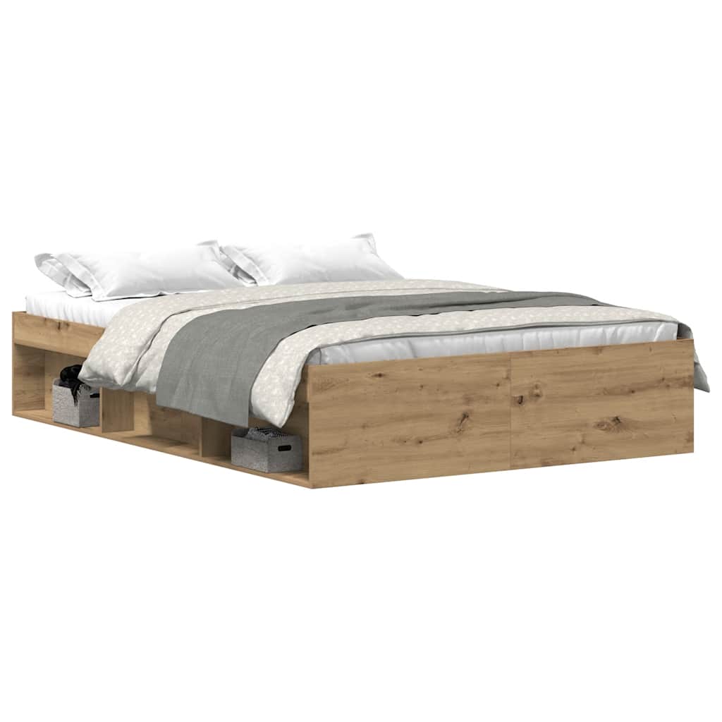vidaXL Rama łóżka bez materaca Artisan Oak 135x190cm Drewno klejone