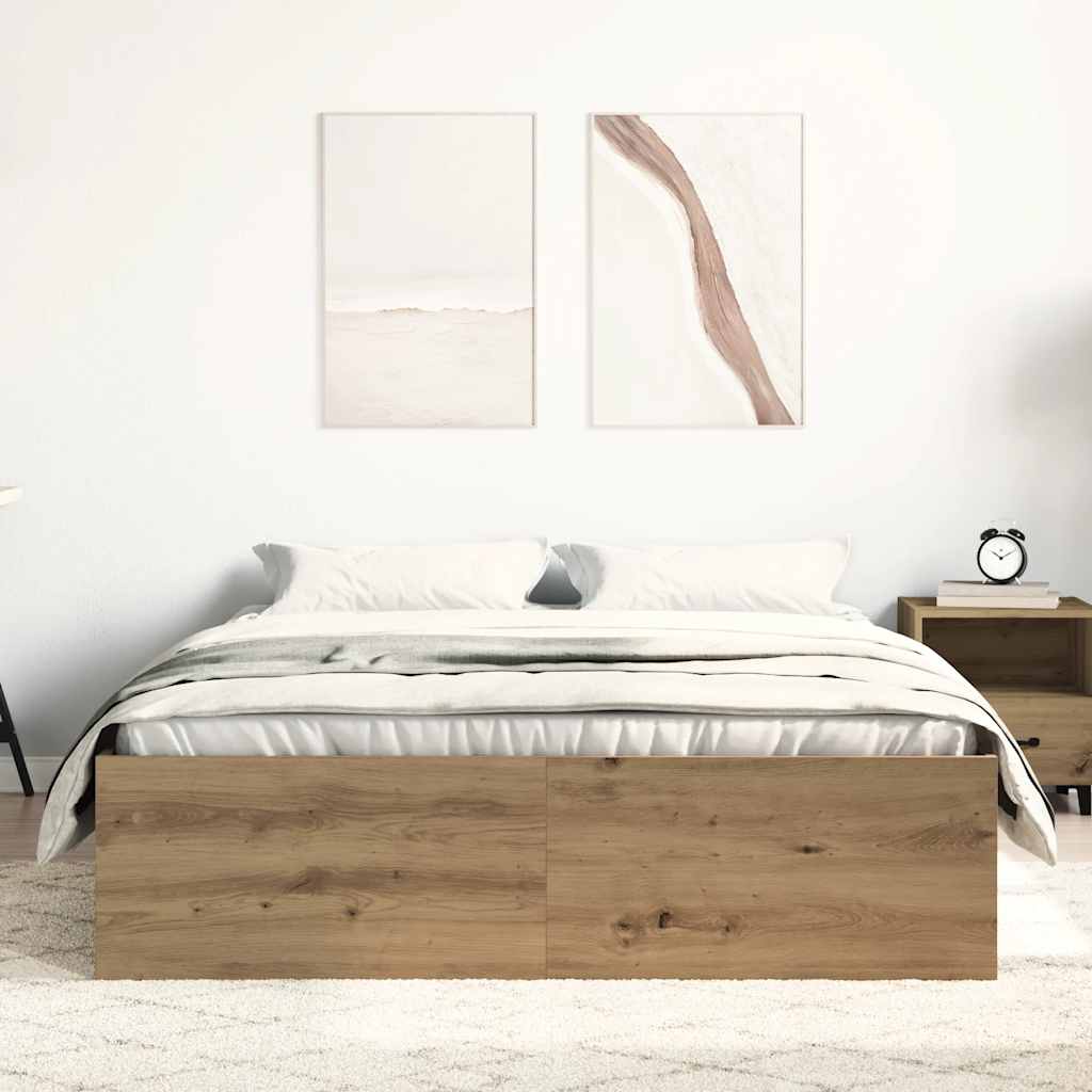 vidaXL Rama łóżka bez materaca Artisan Oak 135x190cm Drewno klejone