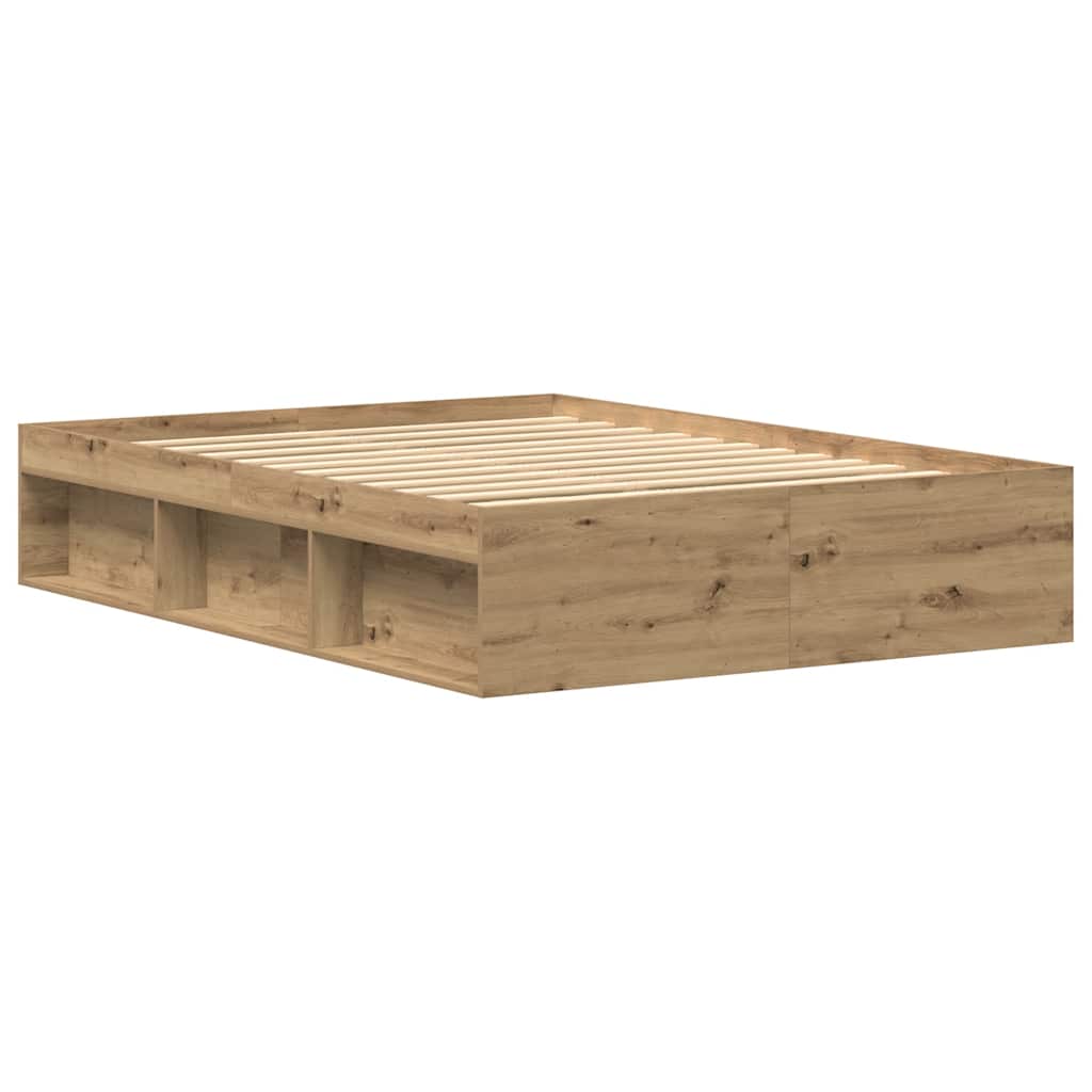 vidaXL Rama łóżka bez materaca Artisan Oak 135x190cm Drewno klejone