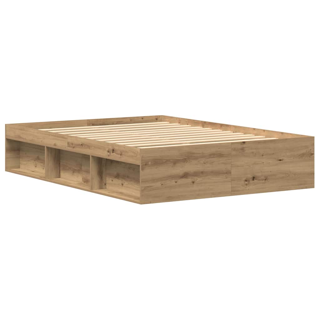 vidaXL Rama łóżka bez materaca Artisan Oak 135x190cm Drewno klejone
