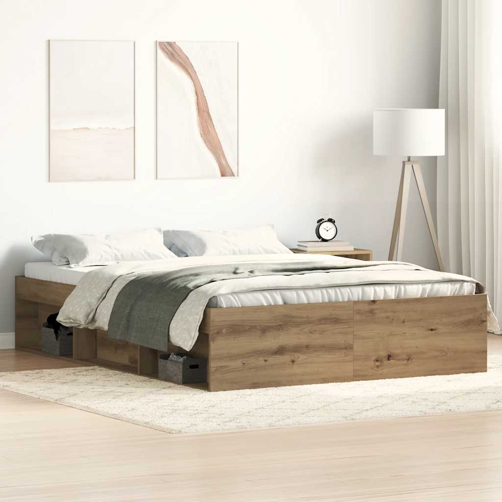 vidaXL Rama łóżka bez materaca Artisan Oak 135x190cm Drewno klejone