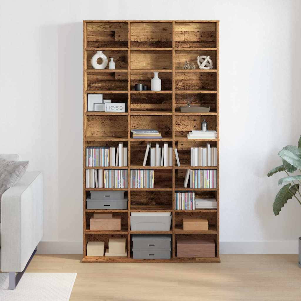 vidaXL Kabinet na płyty CD z półką Stare drewno 101 x 23 x 177,5 cm