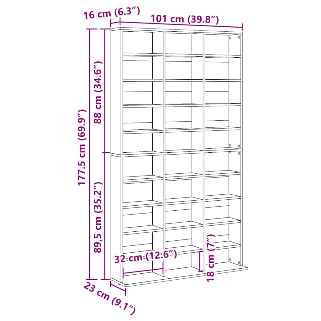 vidaXL Kabinet na płyty CD Dąb rzemieślniczy 101 x 23 x 177,5 cm