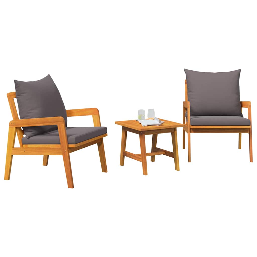 vidaXL Zestaw bistro z poduszką 3 pcs Brązowy Lite Drewno Akacji