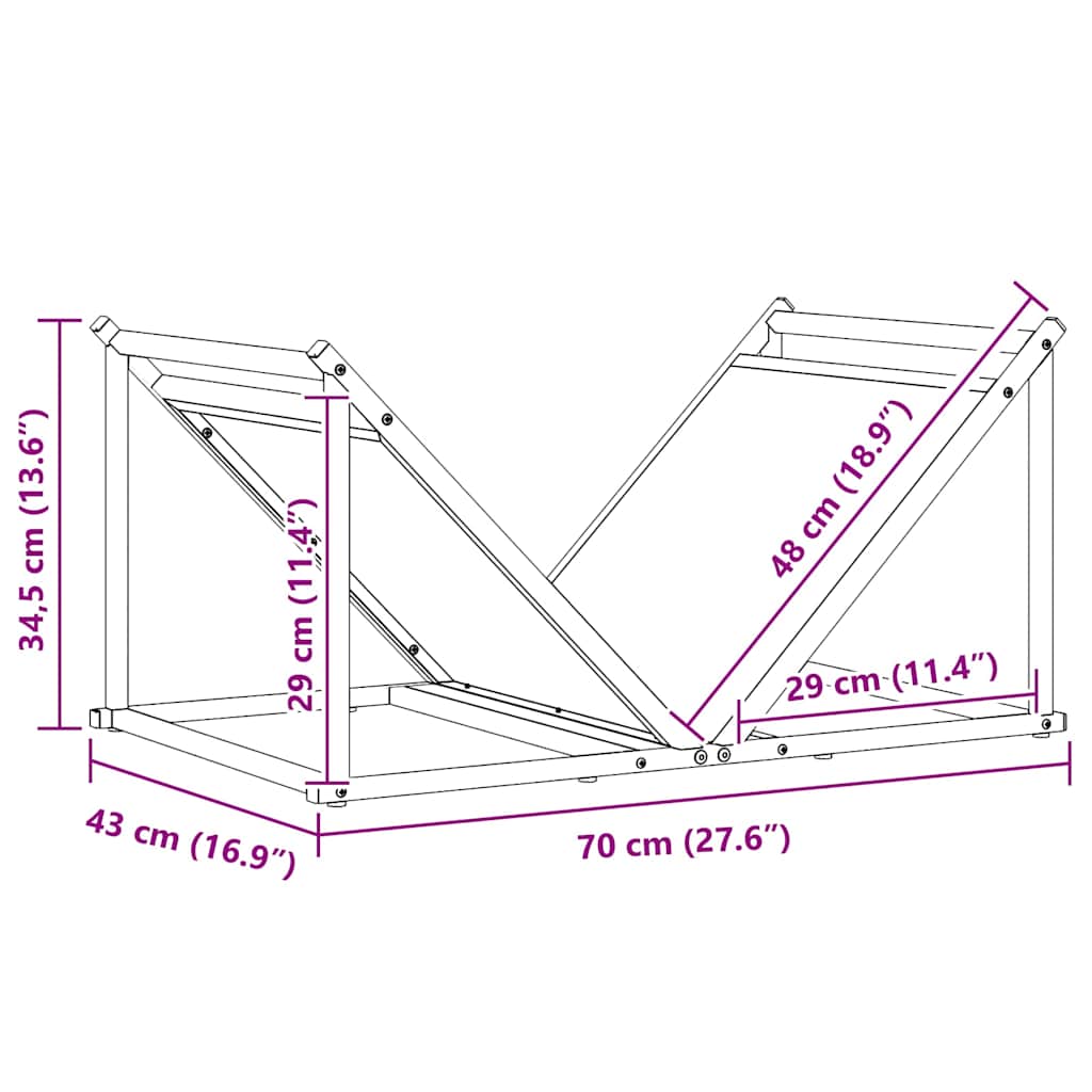vidaXL Stojak na drewno opałowe 70x43x34,5 cm Stal walcowana na zimno