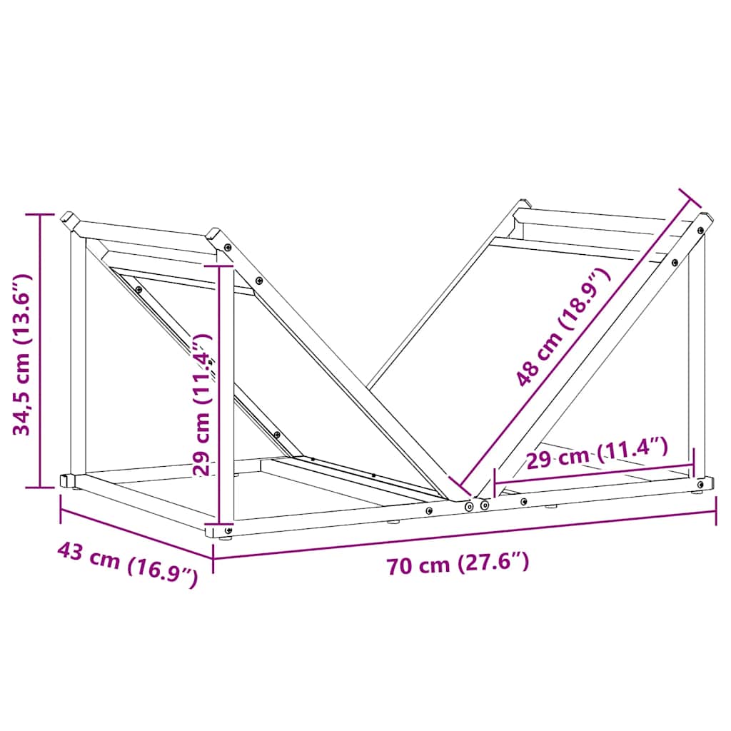vidaXL Stojak na drewno opałowe 70x43x34,5 cm Stal walcowana na zimno