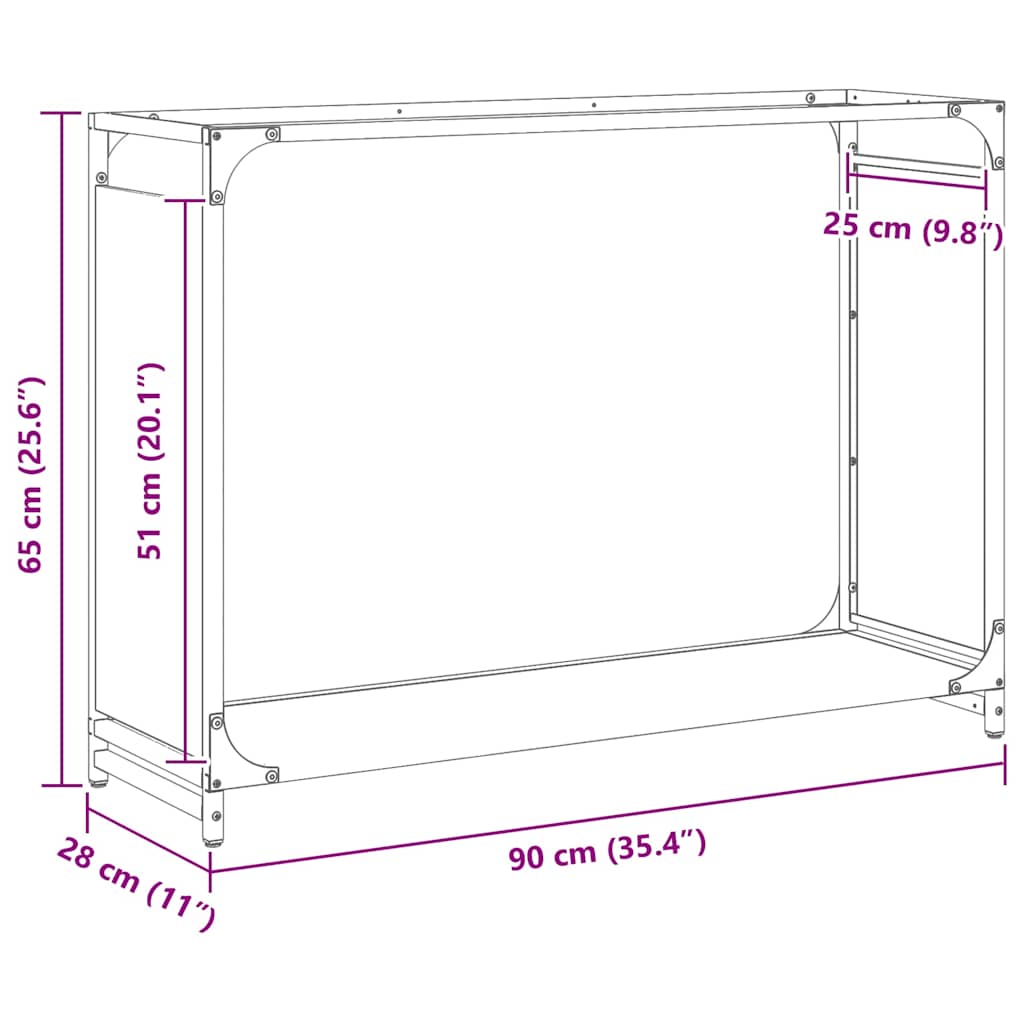 vidaXL Stojak na drewno opałowe 90x28x65 cm Stal walcowana na zimno
