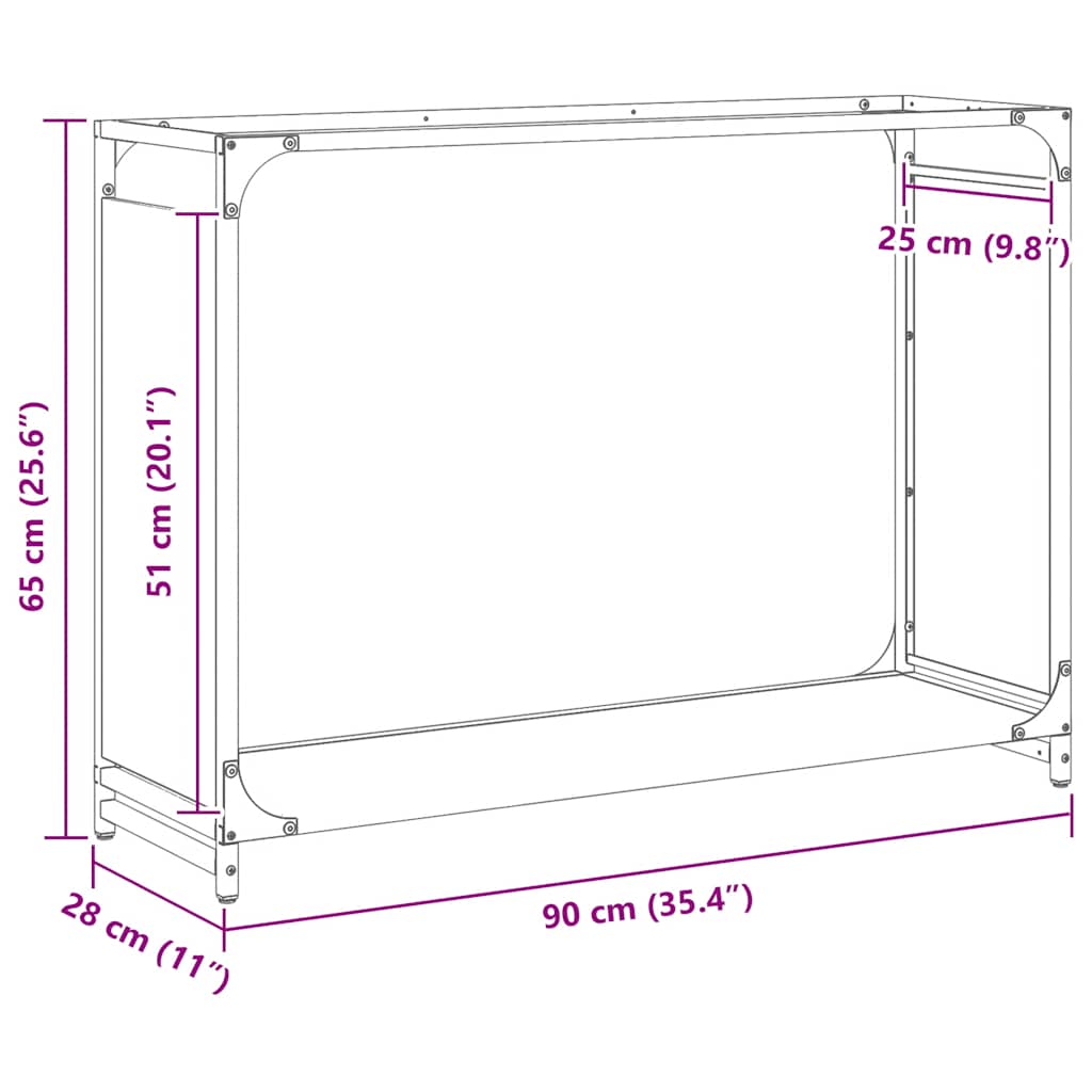 vidaXL Stojak na drewno opałowe 90x28x65 cm Stal walcowana na zimno