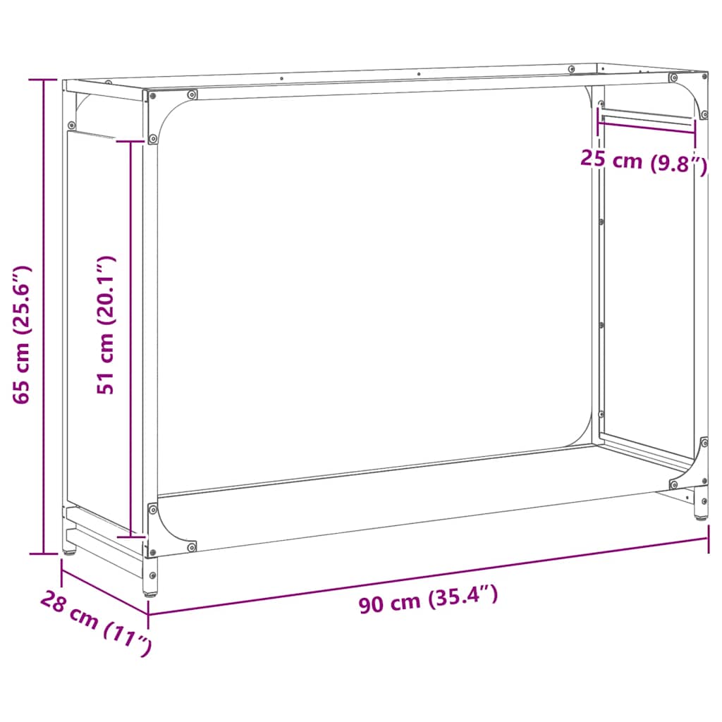 vidaXL Stojak na drewno opałowe 90x28x65 cm Stal walcowana na zimno
