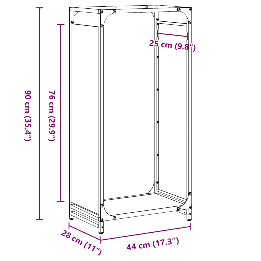vidaXL Stojak na drewno opałowe 44x28x90 cm Stal walcowana na zimno