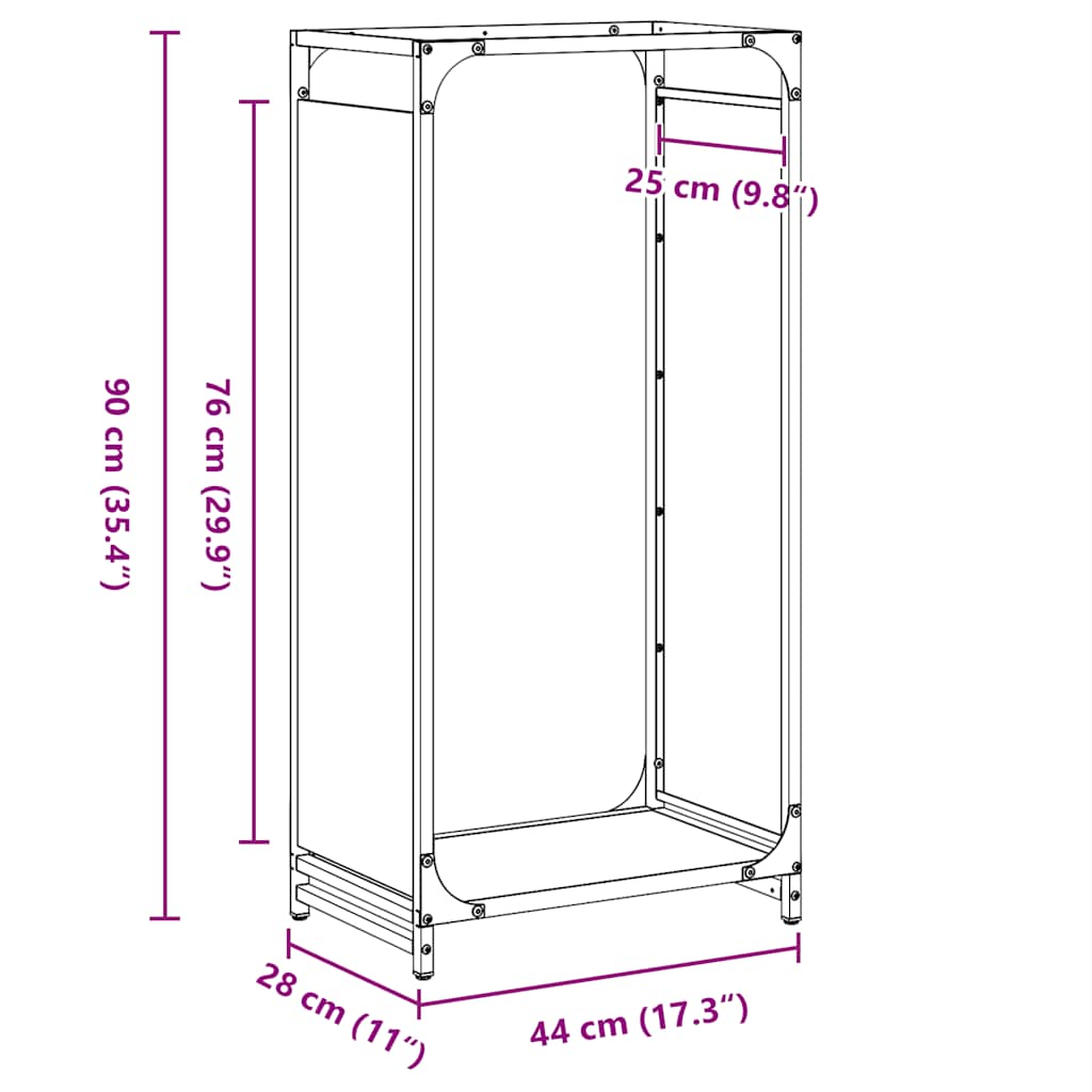 vidaXL Stojak na drewno opałowe 44x28x90 cm Stal walcowana na zimno