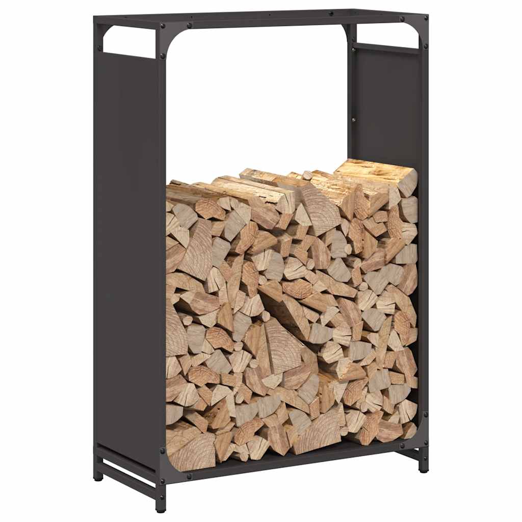 vidaXL Stojak na drewno opałowe czarny 60x28x90 cm