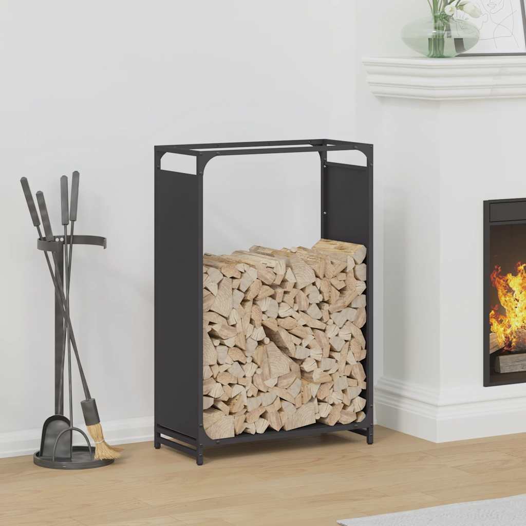 vidaXL Stojak na drewno opałowe czarny 60x28x90 cm