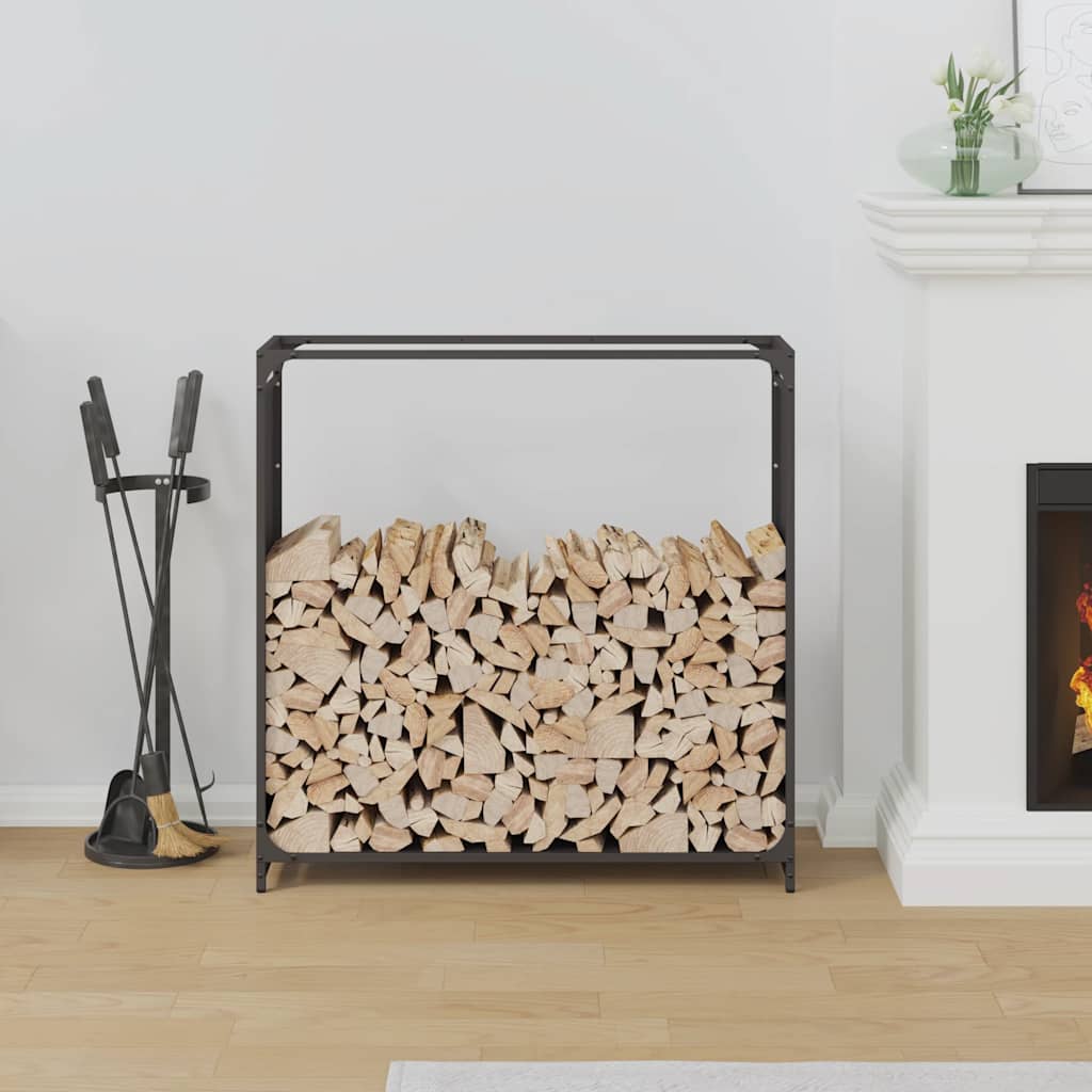 vidaXL Stojak na drewno opałowe czarny 90x28x90 cm