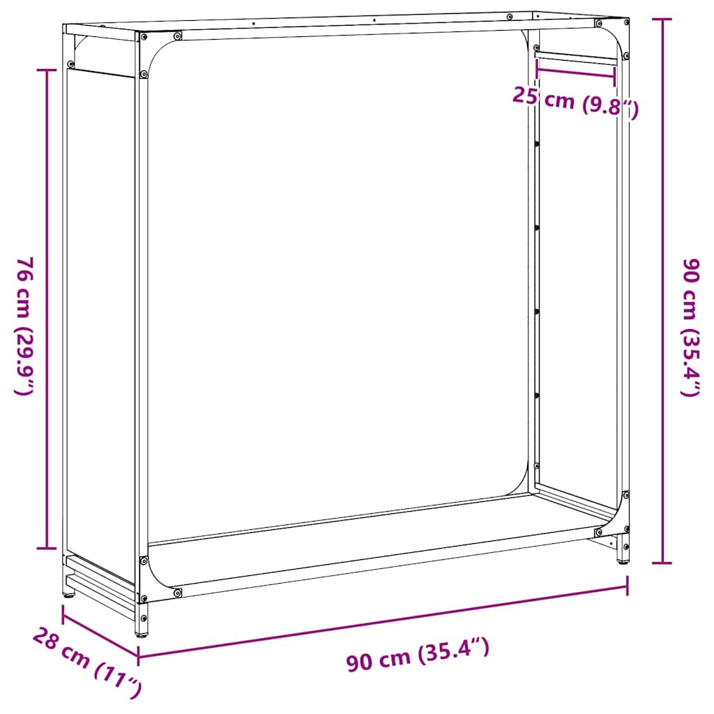 vidaXL Stojak na drewno opałowe czarny 90x28x90 cm