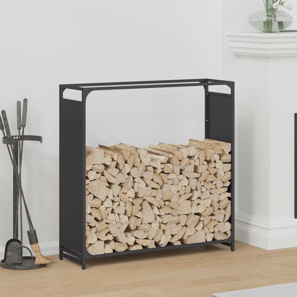 vidaXL Stojak na drewno opałowe czarny 90x28x90 cm