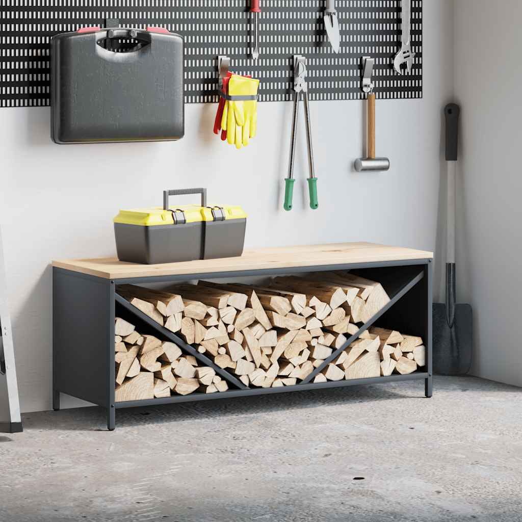 vidaXL Stojak na drewno opałowe z drewnianym blatem, 100,5x35,5x40 cm