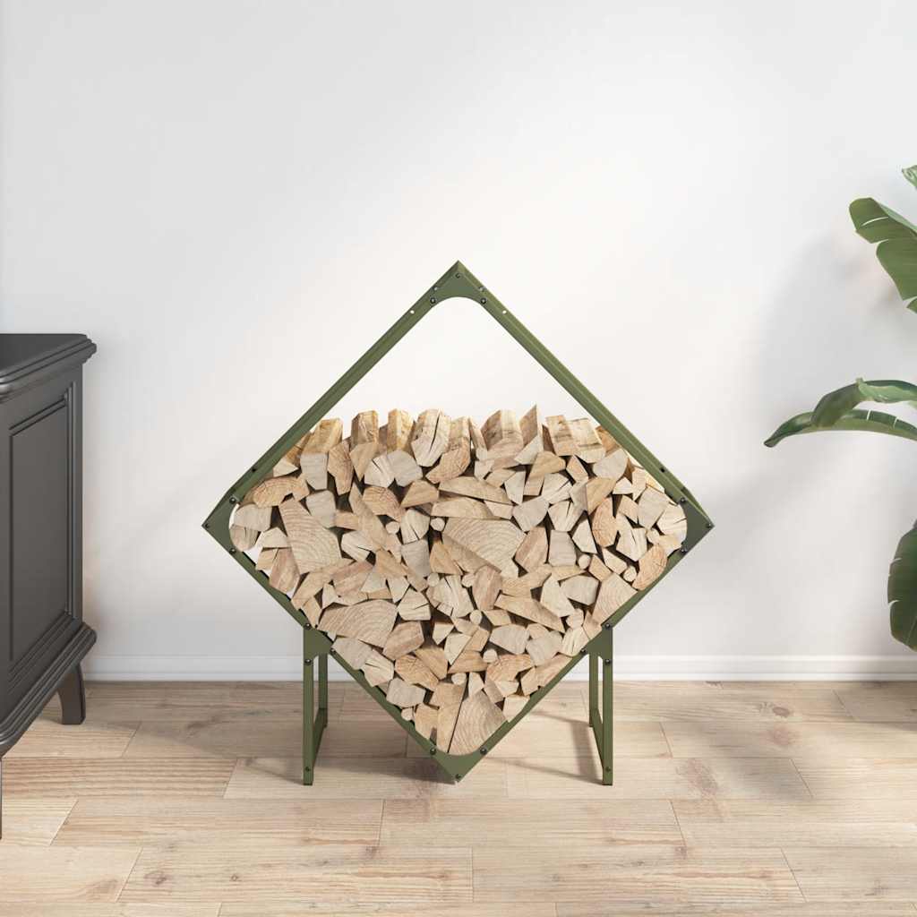 vidaXL Stojak na drewno opałowe, oliwkowo-zielony, 80x25x80 cm