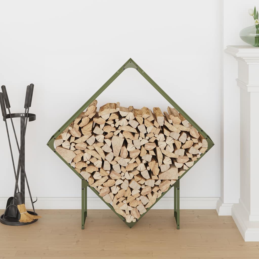 vidaXL Stojak na drewno opałowe Oliwkowy Zielony 100x25x100 cm