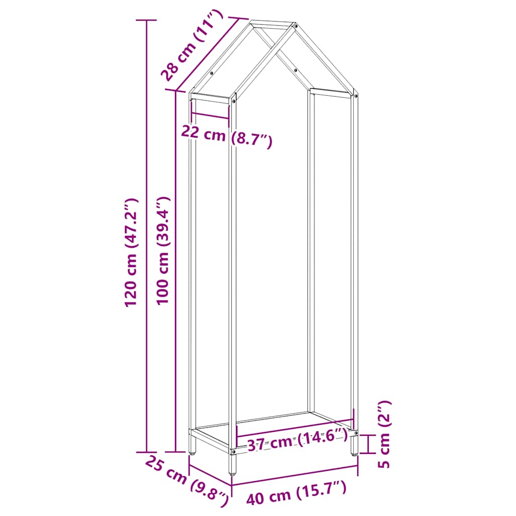 vidaXL Stojak na drewno opałowe biały 40x25x120 cm
