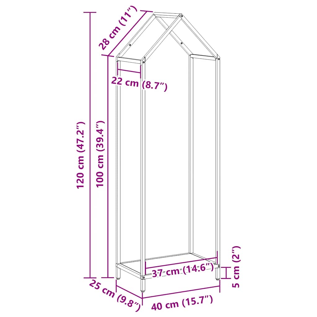 vidaXL Stojak na drewno opałowe antracyt 40x25x120 cm