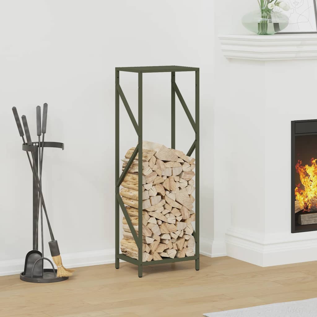 vidaXL Stojak na drewno opałowe Oliwkowy Zielony 34x25x100 cm
