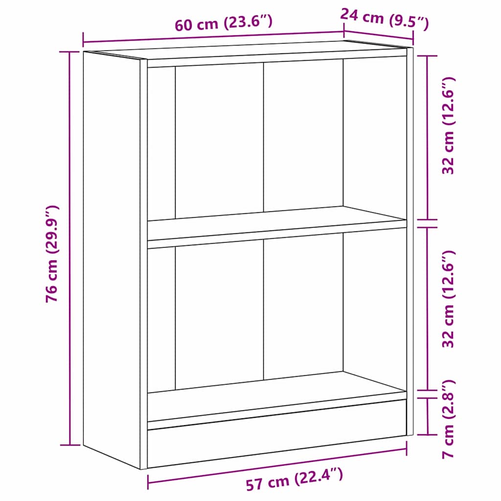 vidaXL Szafka na książki Czarny Dąb 60 x 24 x 76 cm