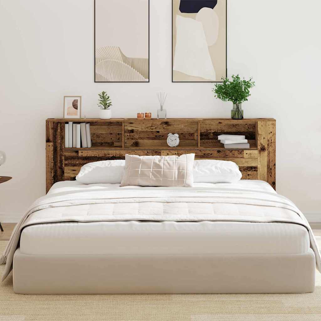 vidaXL Szafka z zagłówkiem z półką Stare drewno 220 x 18,5 x 102,5 cm