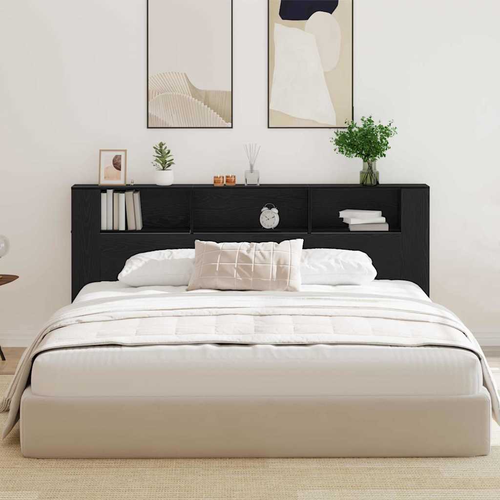 vidaXL Szafka z zagłówkiem z półką Czarny Dąb 220 x 18,5 x 102,5 cm