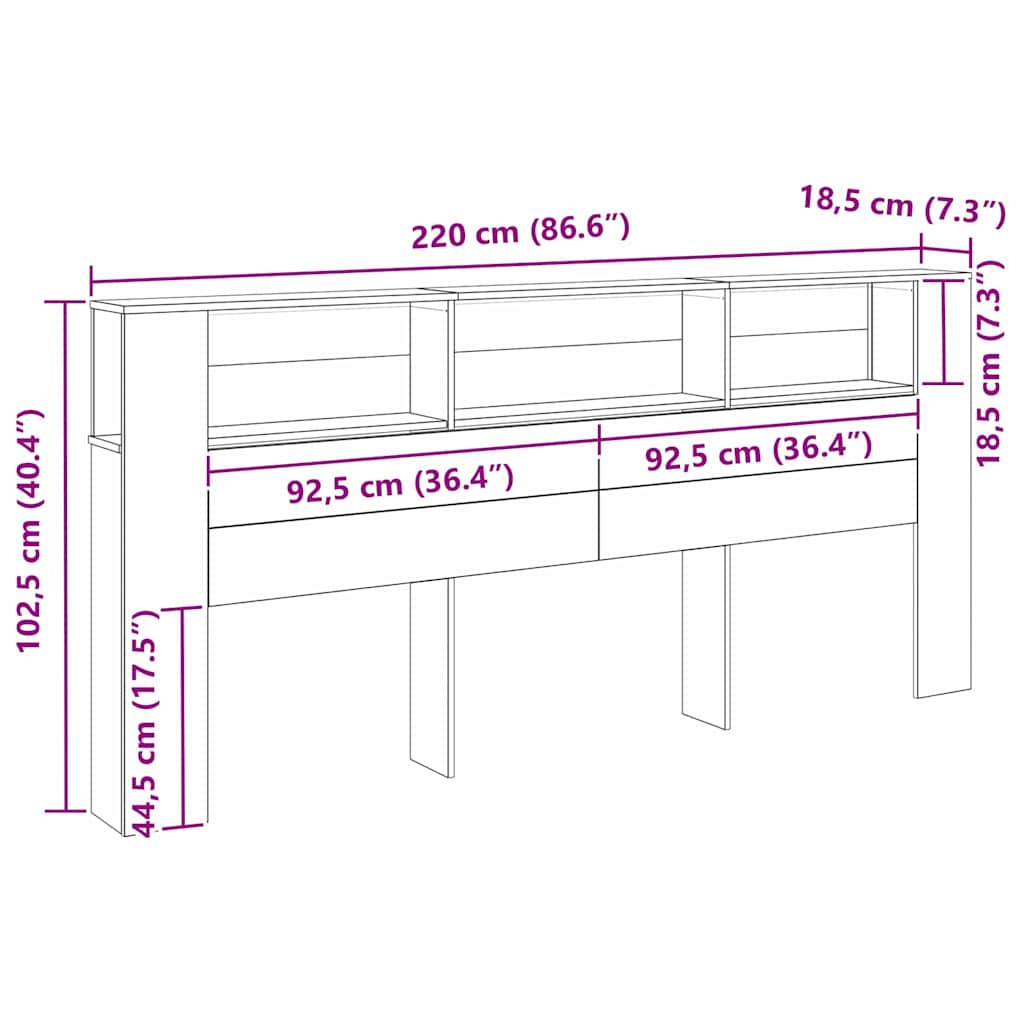 vidaXL Szafka z zagłówkiem z półką Czarny Dąb 220 x 18,5 x 102,5 cm