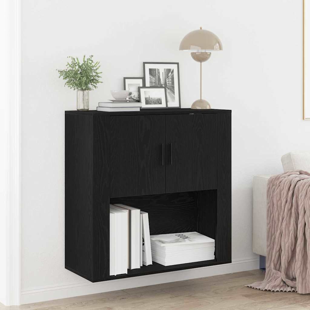 vidaXL Szafka ścienna z półką z drzwiami Czarny dąb 80 x 33 x 80 cm