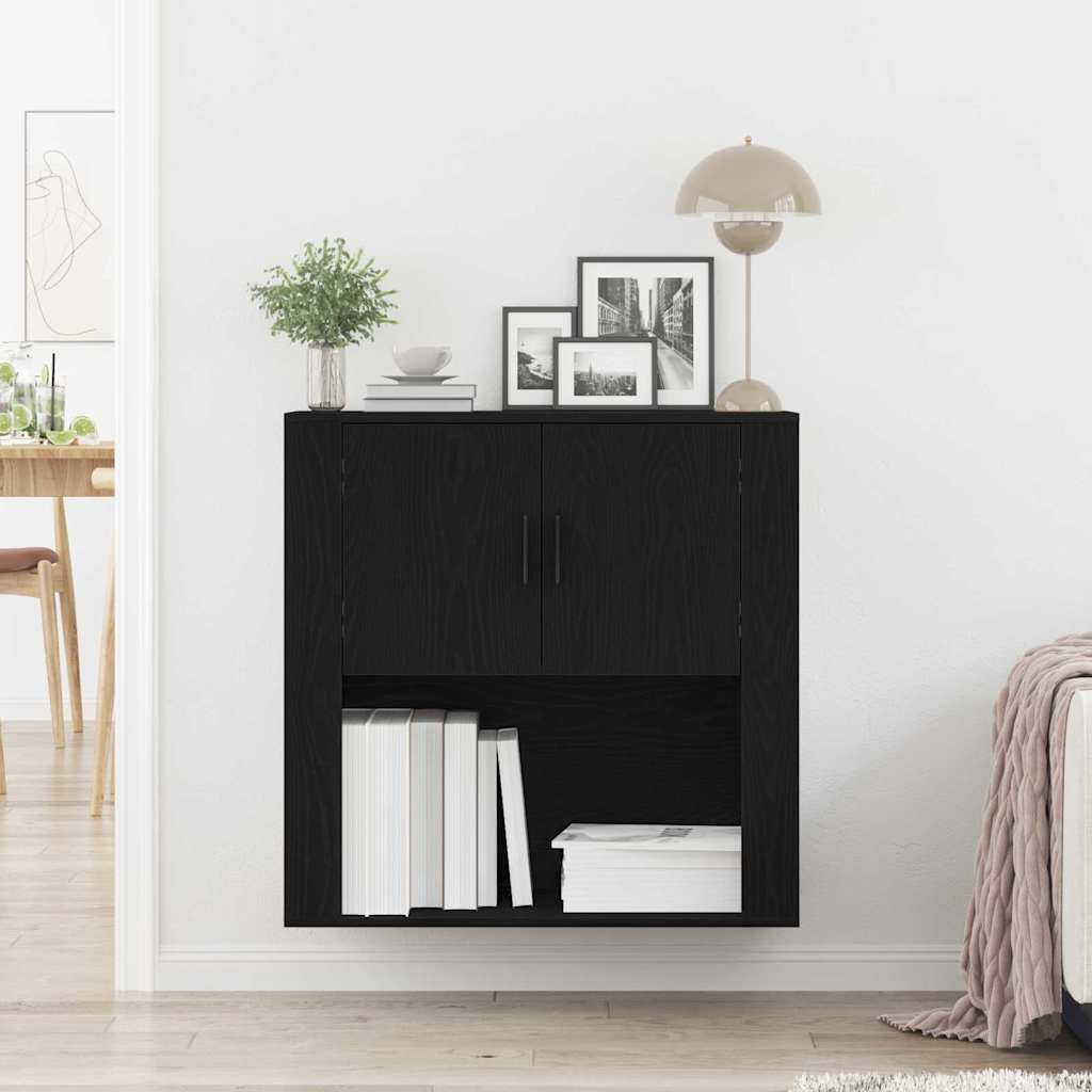 vidaXL Szafka ścienna z półką z drzwiami Czarny dąb 80 x 33 x 80 cm