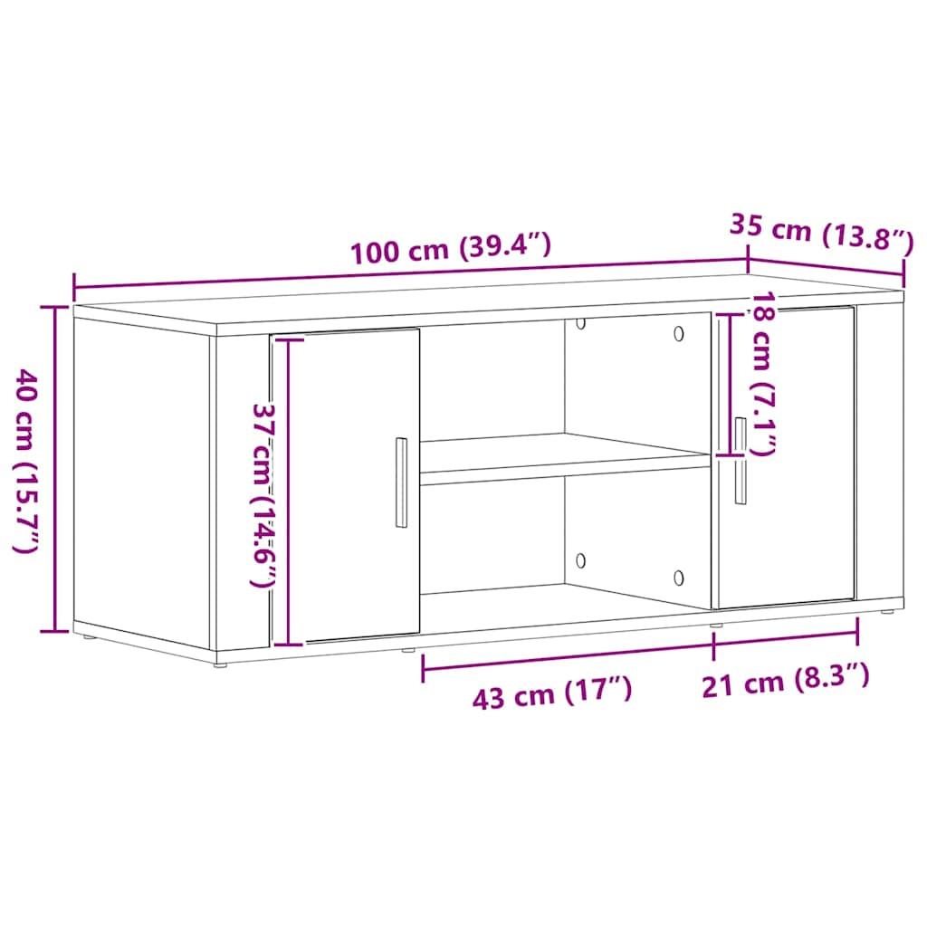 vidaXL Szafka pod telewizor Stare drewno 100 x 35 x 40 cm