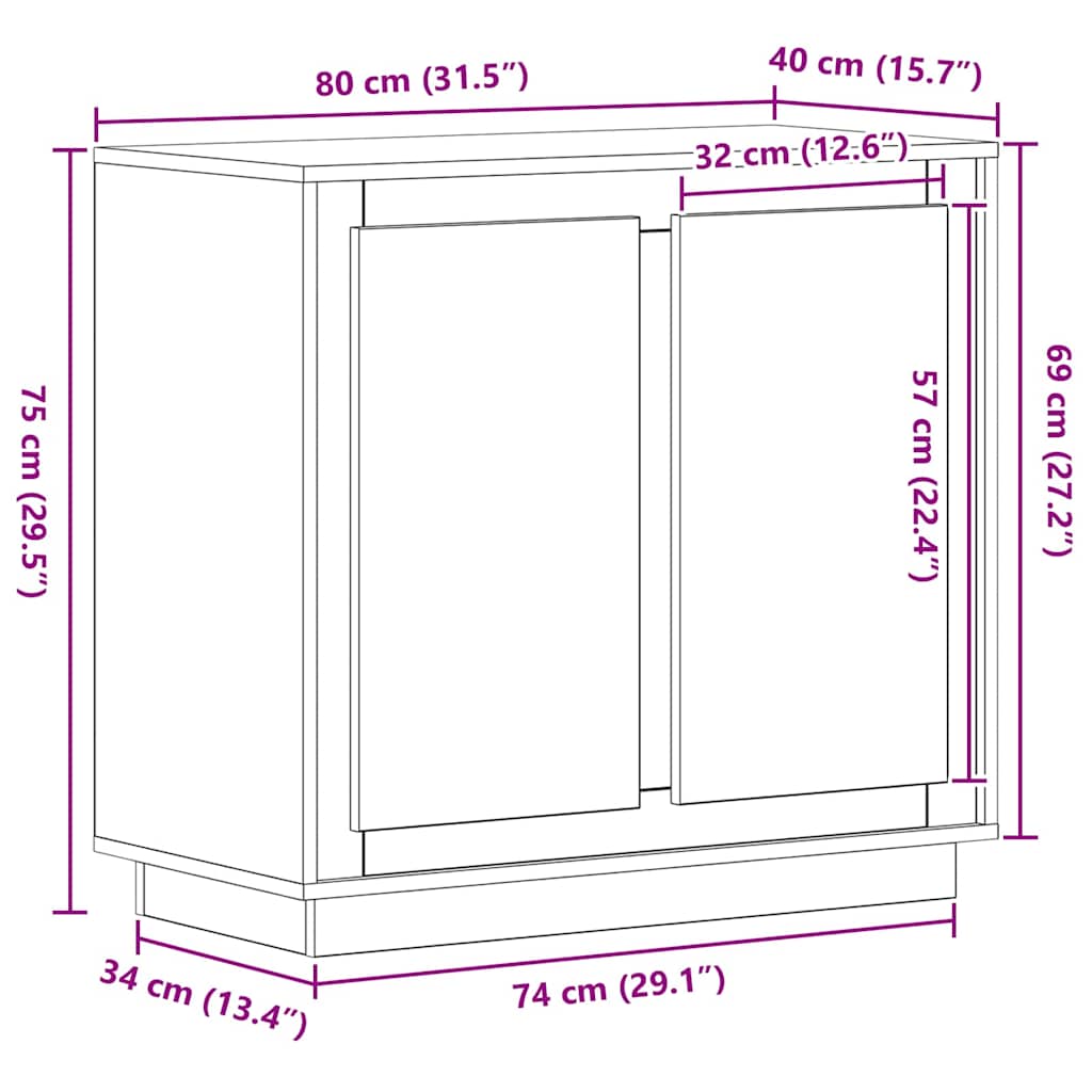 vidaXL Bufet Czarny Dąb 80 x 40 x 75 cm Materiał drewnopochodny