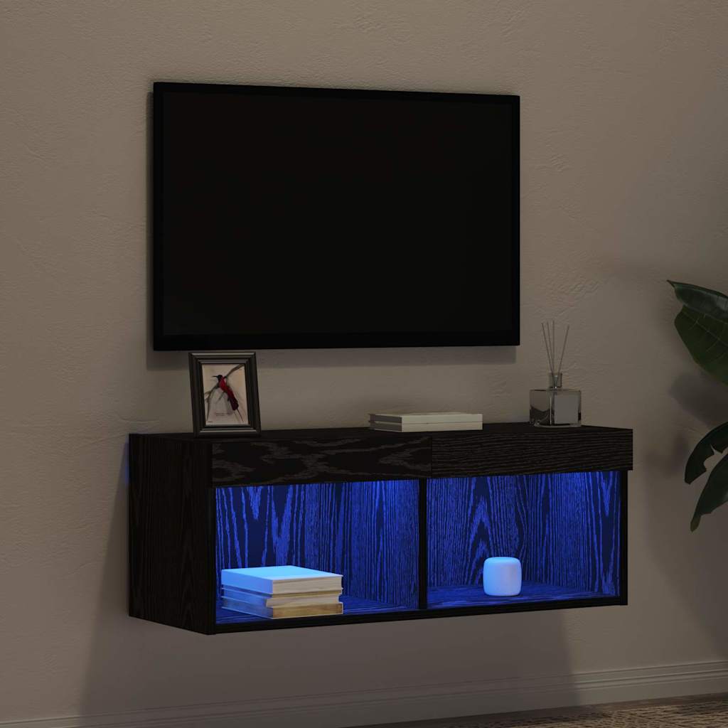 vidaXL Zestaw szafek RTV z LED Czarny Dąb 80 x 30 x 30 cm