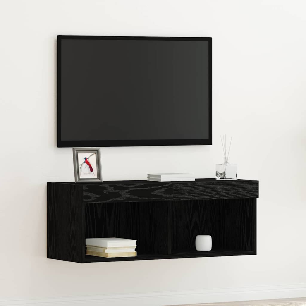 vidaXL Zestaw szafek RTV z LED Czarny Dąb 80 x 30 x 30 cm