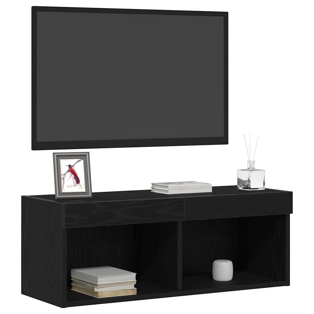 vidaXL Zestaw szafek RTV z LED Czarny Dąb 80 x 30 x 30 cm