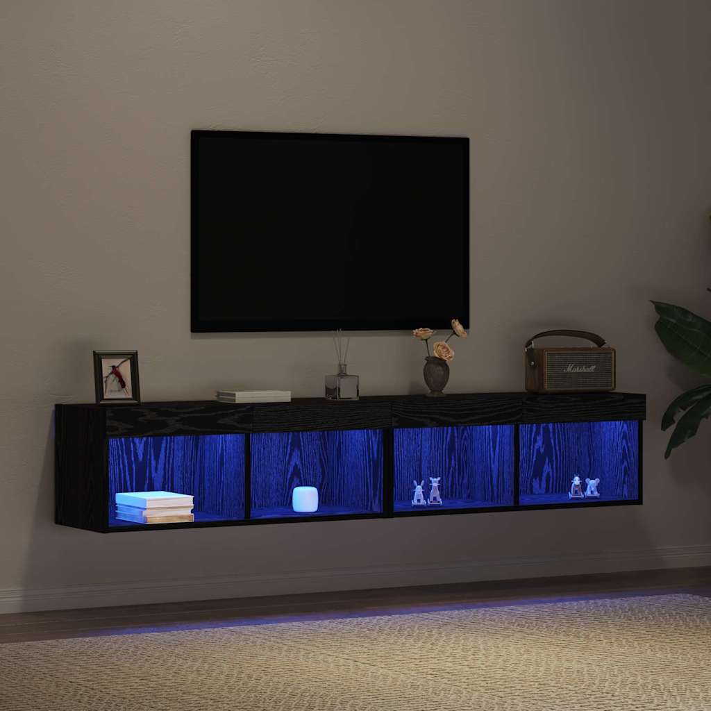 vidaXL Zestaw szafek RTV z LED 2 pcs Czarny dąb 80 x 30 x 30 cm