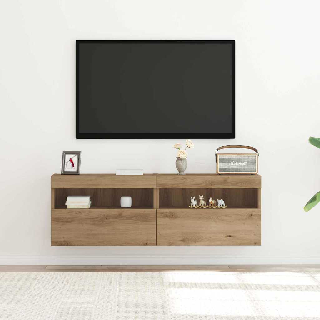 vidaXL Szafka pod telewizor z LED 2 pcs dąb artisan 60 x 30 x 40 cm