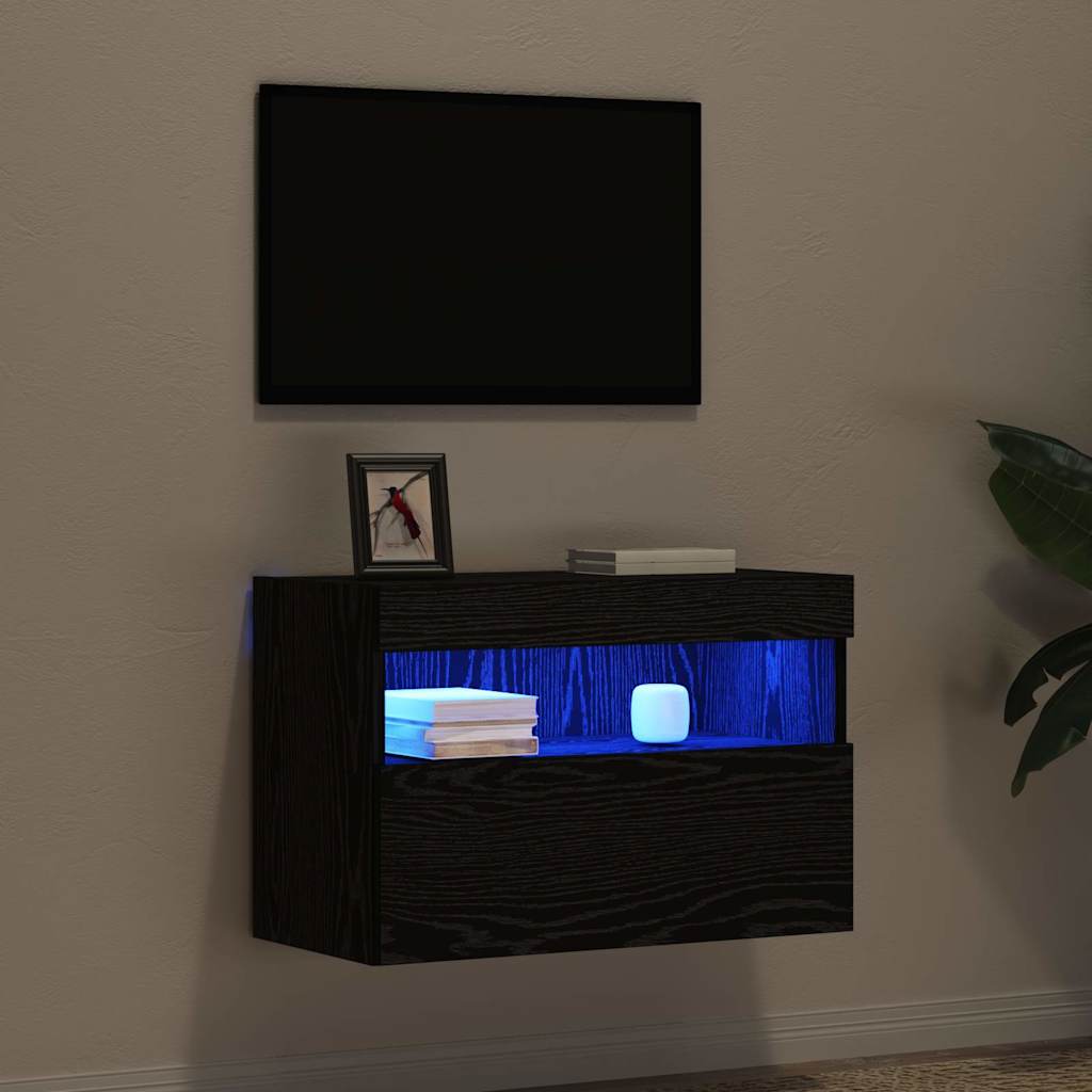 vidaXL Szafka pod telewizor z LED Czarny dąb 60 x 30 x 40 cm