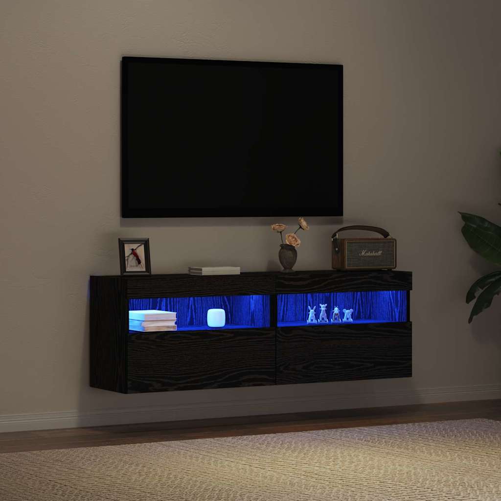 vidaXL Szafka pod telewizor z LED 2 pcs Czarny dąb 60 x 30 x 40 cm