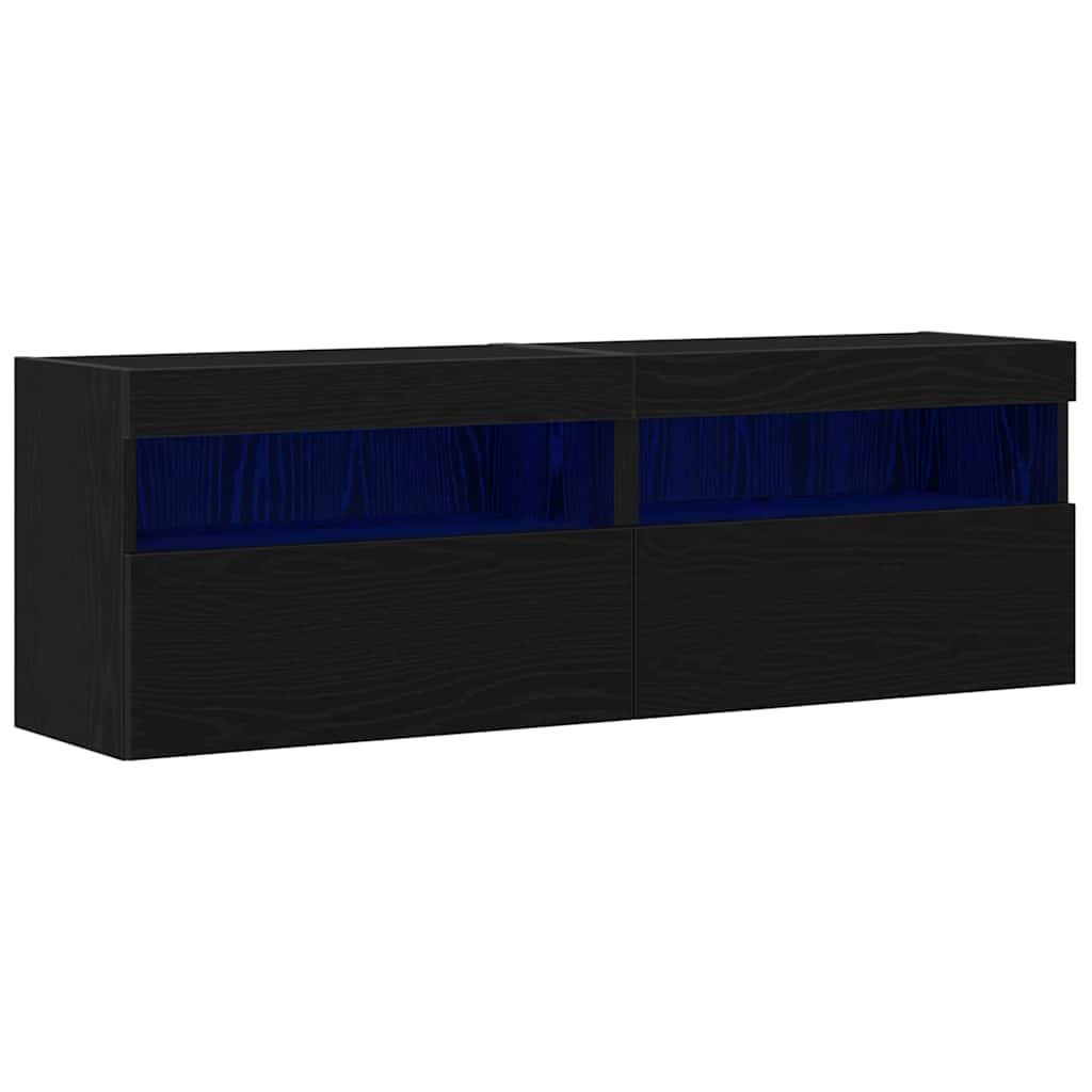 vidaXL Szafka pod telewizor z LED 2 pcs Czarny dąb 60 x 30 x 40 cm