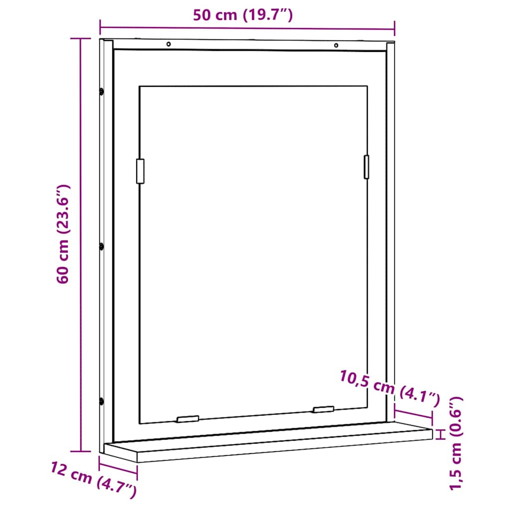 vidaXL Lustro Czarny dąb 50 x 12 x 60 cm Szkło i drewno inżynieryjne