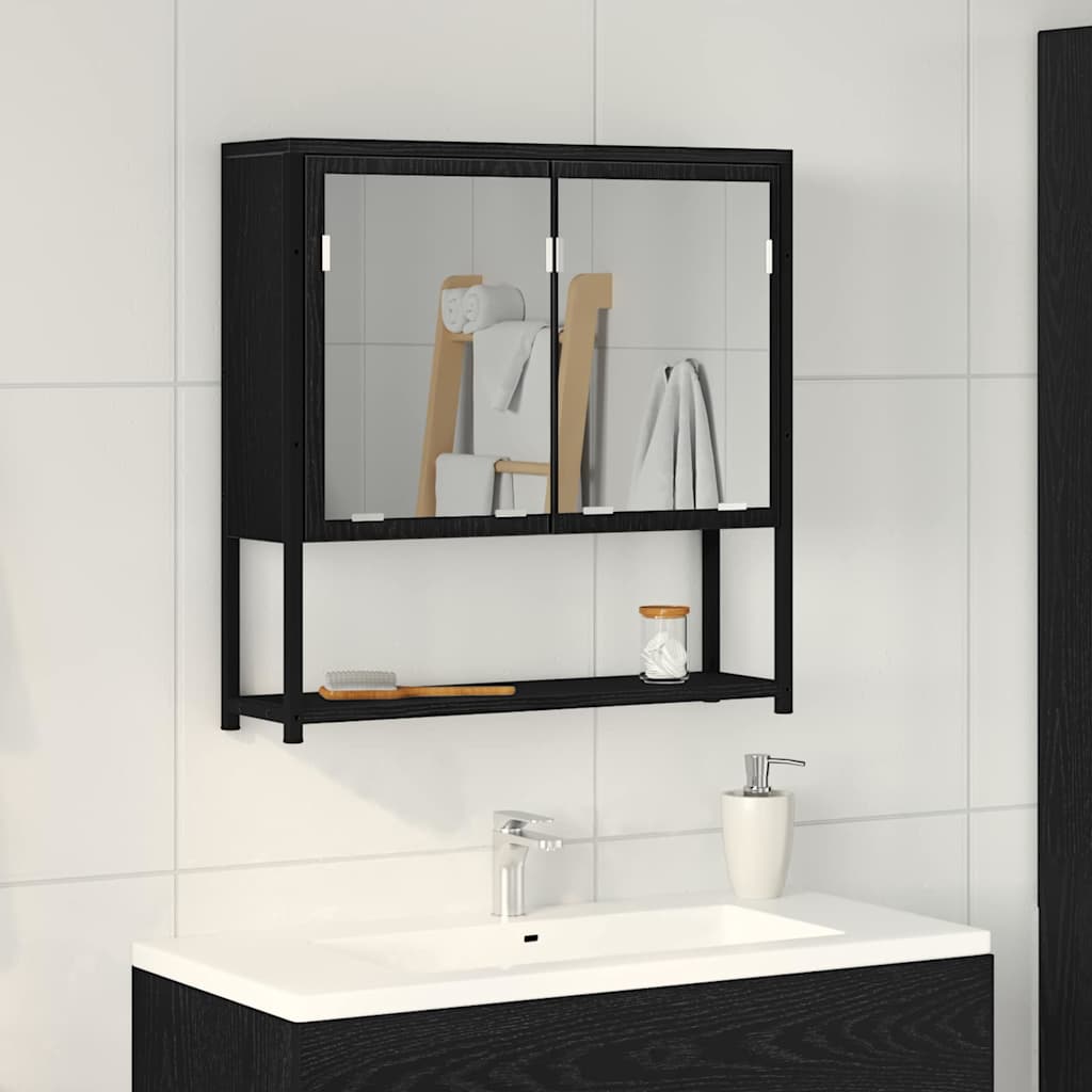 vidaXL Szafka z lustrem z półką z drzwiami Czarny Dąb 60 x 16 x 60 cm