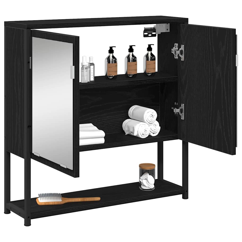vidaXL Szafka z lustrem z półką z drzwiami Czarny Dąb 60 x 16 x 60 cm